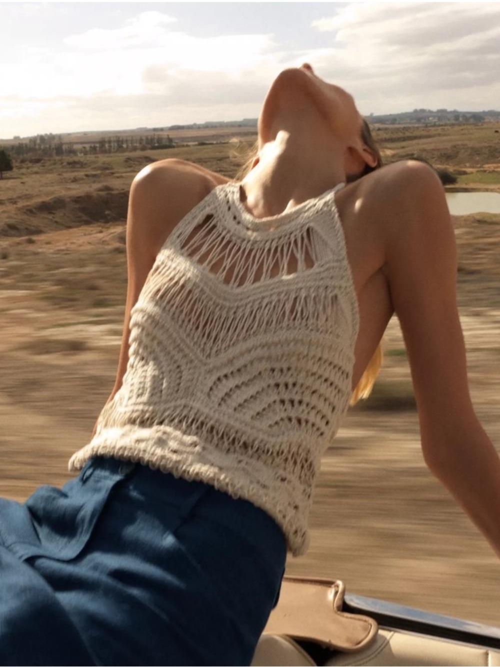 Zara Crochet Halter Top in Beige-NWT